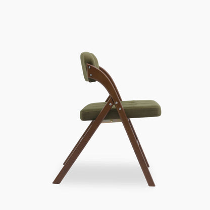 Nomad Folding Dining Chair | Moss Green Sustainable Mohair Velvet & Walnut