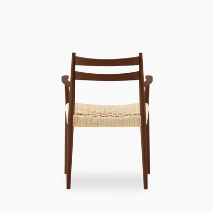Caleb Wooden Carver Dining Chair | Natural Weave & Walnut