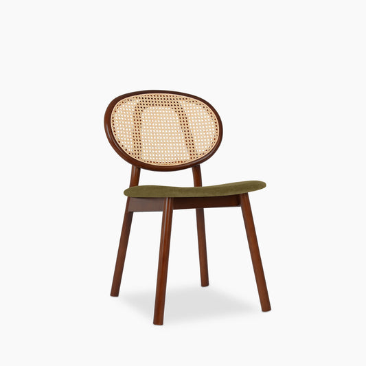 Willow Wooden Dining Chair | Moss Green Sustainable Mohair Velvet & Walnut