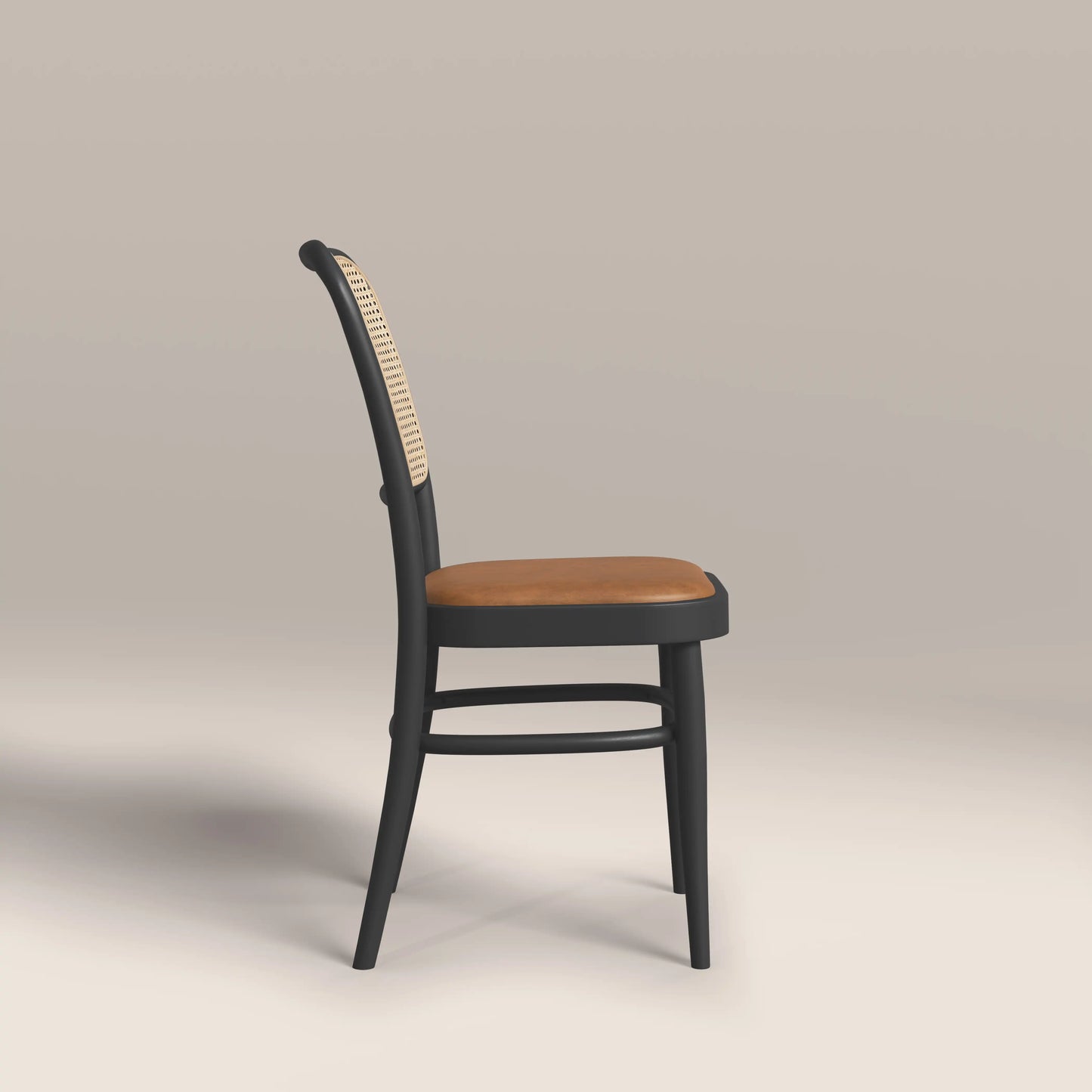 Bourne Wooden Dining Chair | Vintage Tan Faux Leather & Black