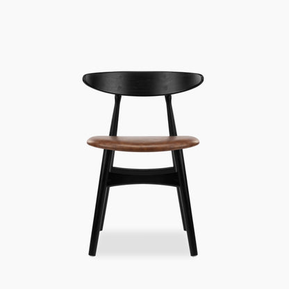 Malmros Wooden Dining Chair | Vintage Tan Faux Leather & Black