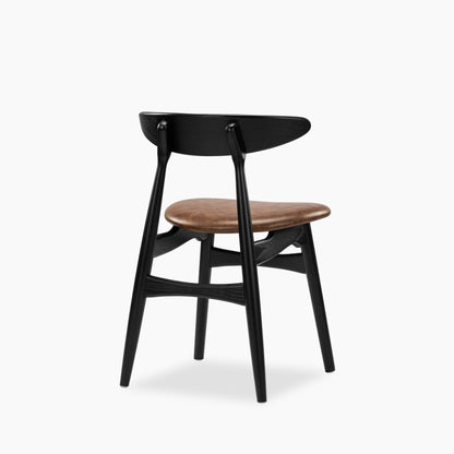 Malmros Wooden Dining Chair | Vintage Tan Faux Leather & Black