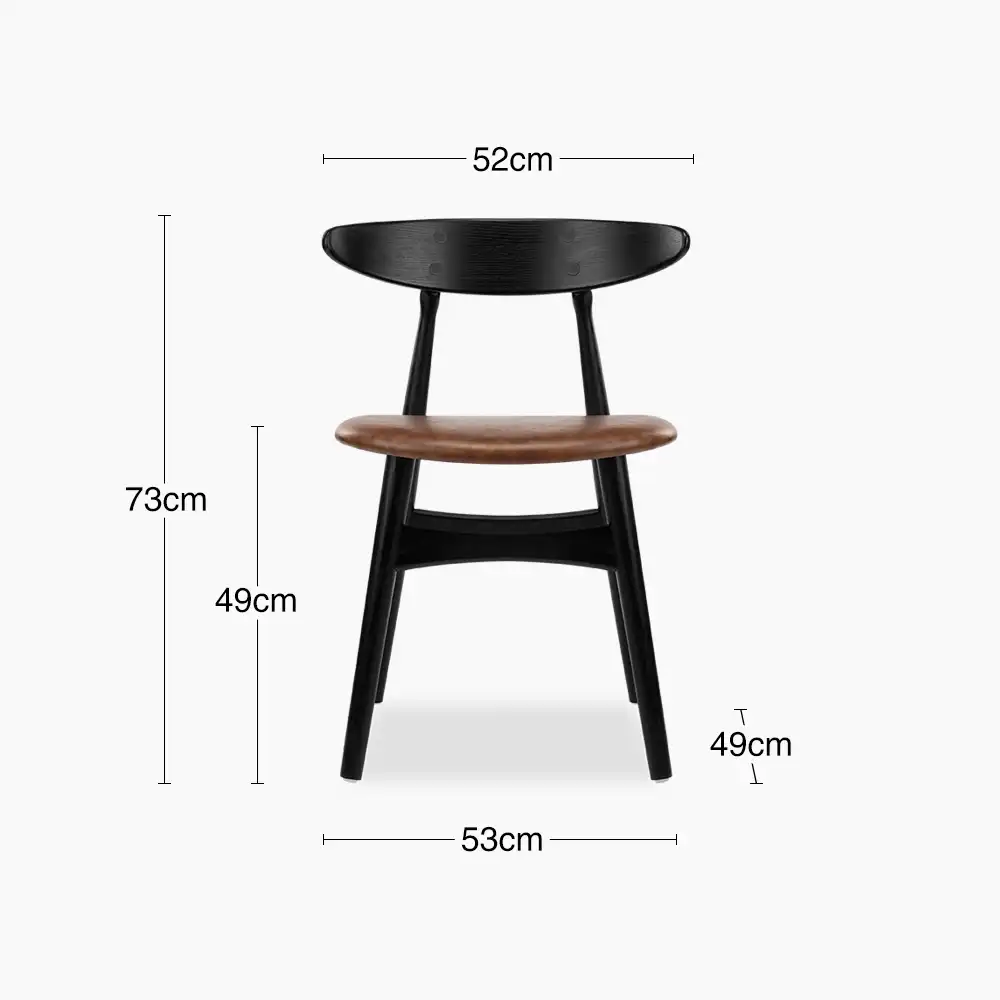 Malmros Wooden Dining Chair | Vintage Tan Faux Leather & Black