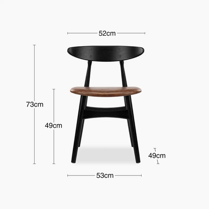 Malmros Wooden Dining Chair | Vintage Tan Faux Leather & Black