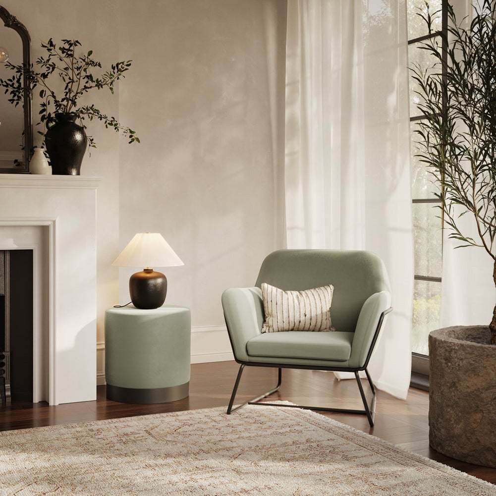 Theodore Armchair - Sage Velvet & Matte Black