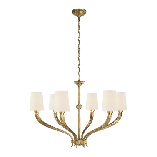 Ruhlmann Large Chandelier - Antique-Burnished Brass with Linen Shades