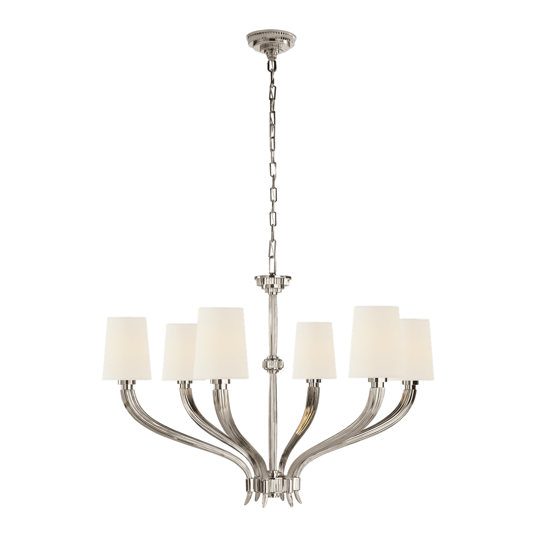 Ruhlmann Large Chandelier - Polished Nickel with Linen Shades