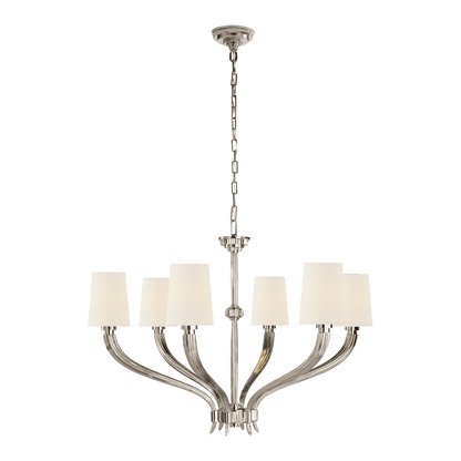 Ruhlmann Large Chandelier - Polished Nickel with Linen Shades