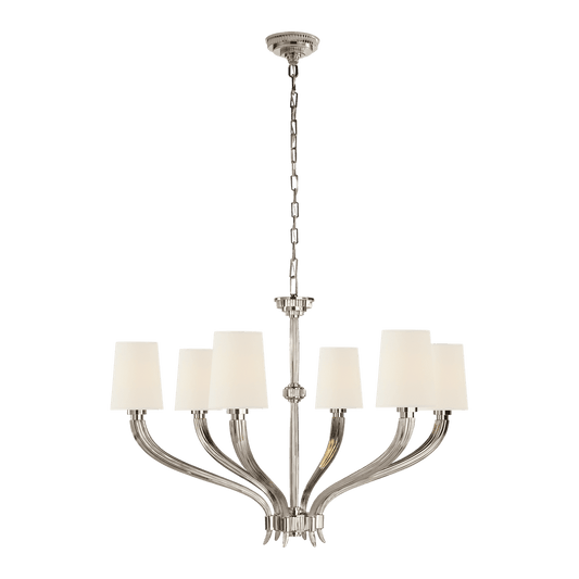 Ruhlmann Large Chandelier - Polished Nickel with Linen Shades