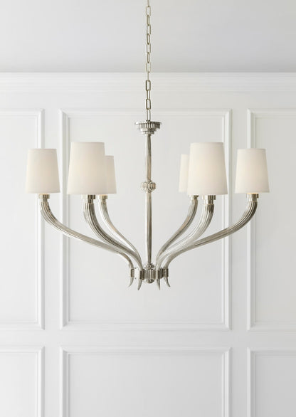 Ruhlmann Large Chandelier - Polished Nickel with Linen Shades