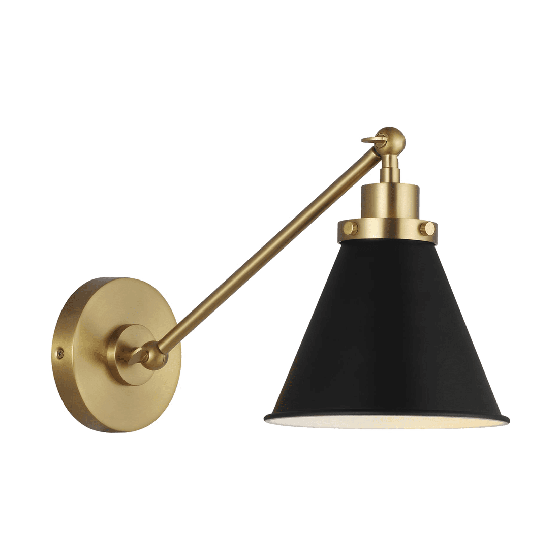 Wellfleet Single Arm Cone Task Sconce - Midnight Black & Burnished Brass with Matte Black