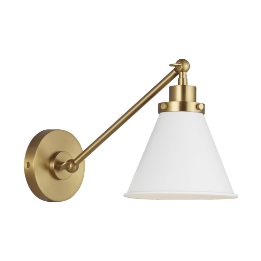 Wellfleet Single Arm Cone Task Sconce - Matte White & Burnished Brass with Matte White