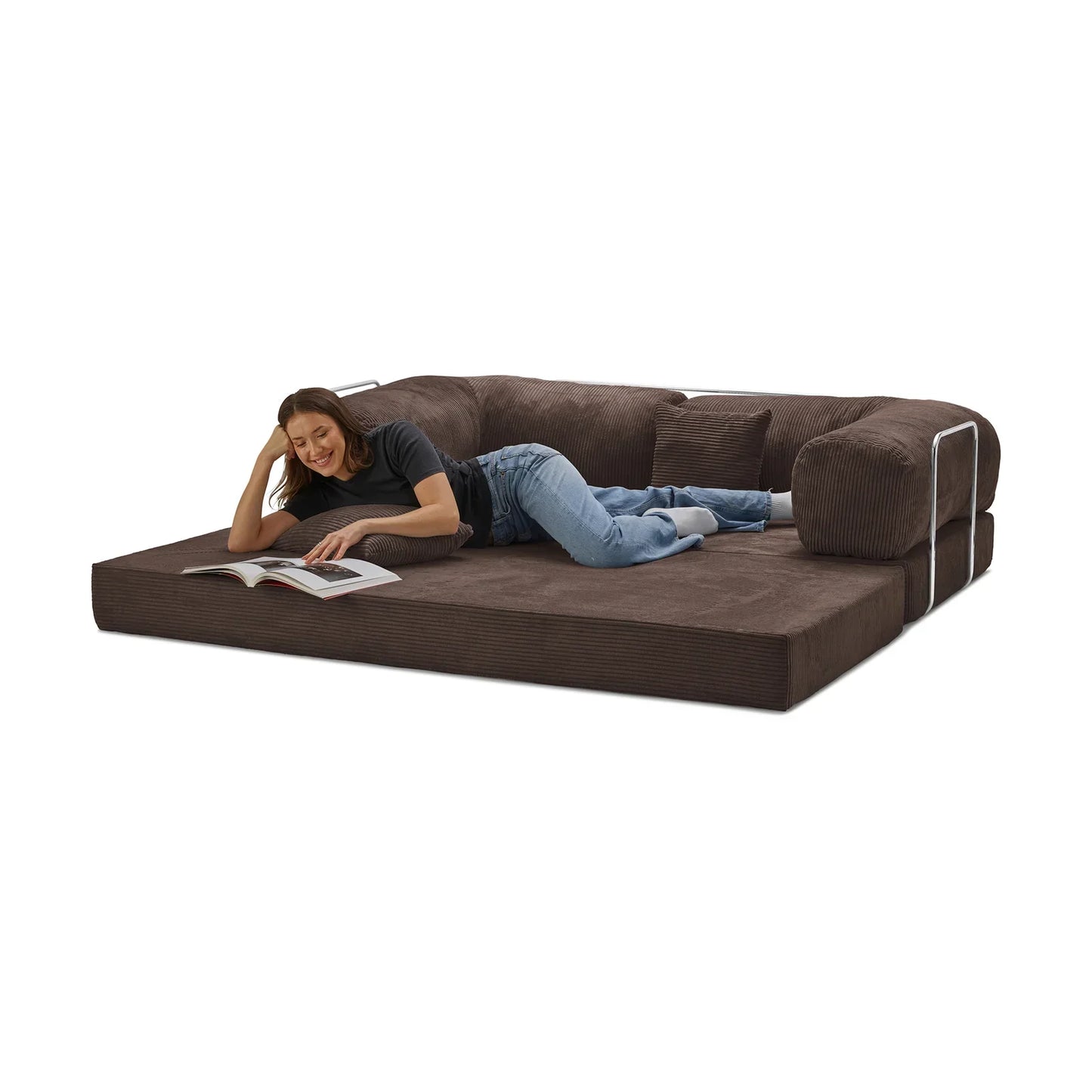 Nubo Compact Brown Canape Sofa - Compressed for Easy Shipping