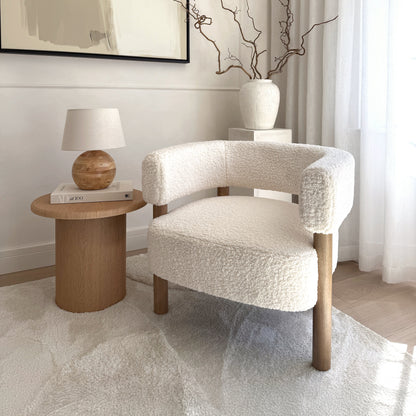 Cara - Boucle Accent Chair Ivory & Warm Wood