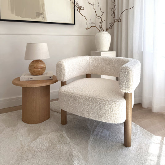 Cara - Boucle Accent Chair Ivory & Warm Wood