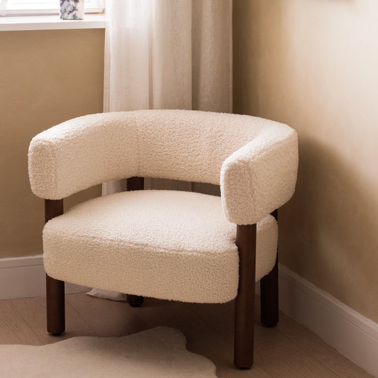 Cara - Boucle Accent Chair Ivory & Dark Wood