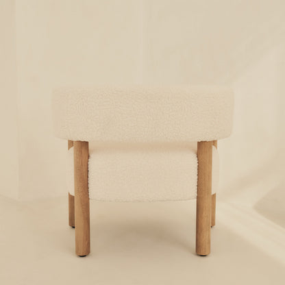 Cara - Boucle Accent Chair Ivory & Warm Wood