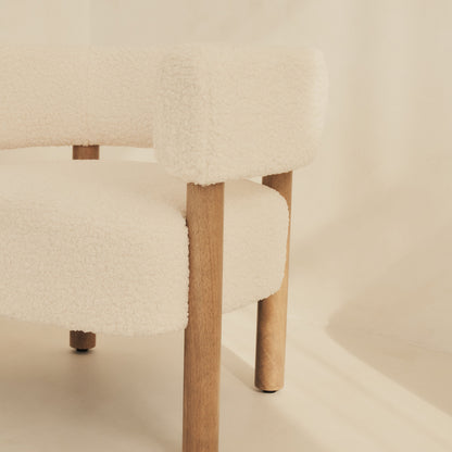 Cara - Boucle Accent Chair Ivory & Warm Wood