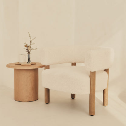 Cara - Boucle Accent Chair Ivory & Warm Wood