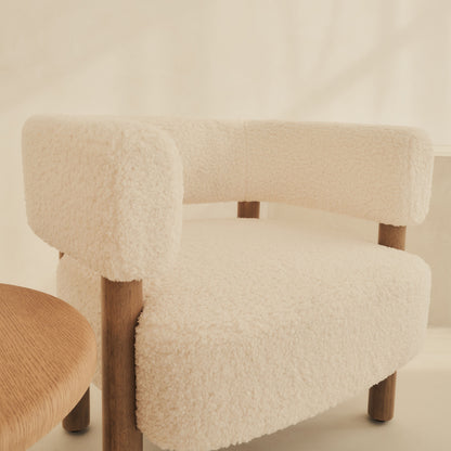 Cara - Boucle Accent Chair Ivory & Warm Wood