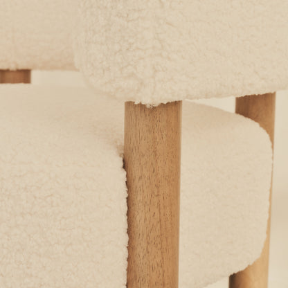 Cara - Boucle Accent Chair Ivory & Warm Wood