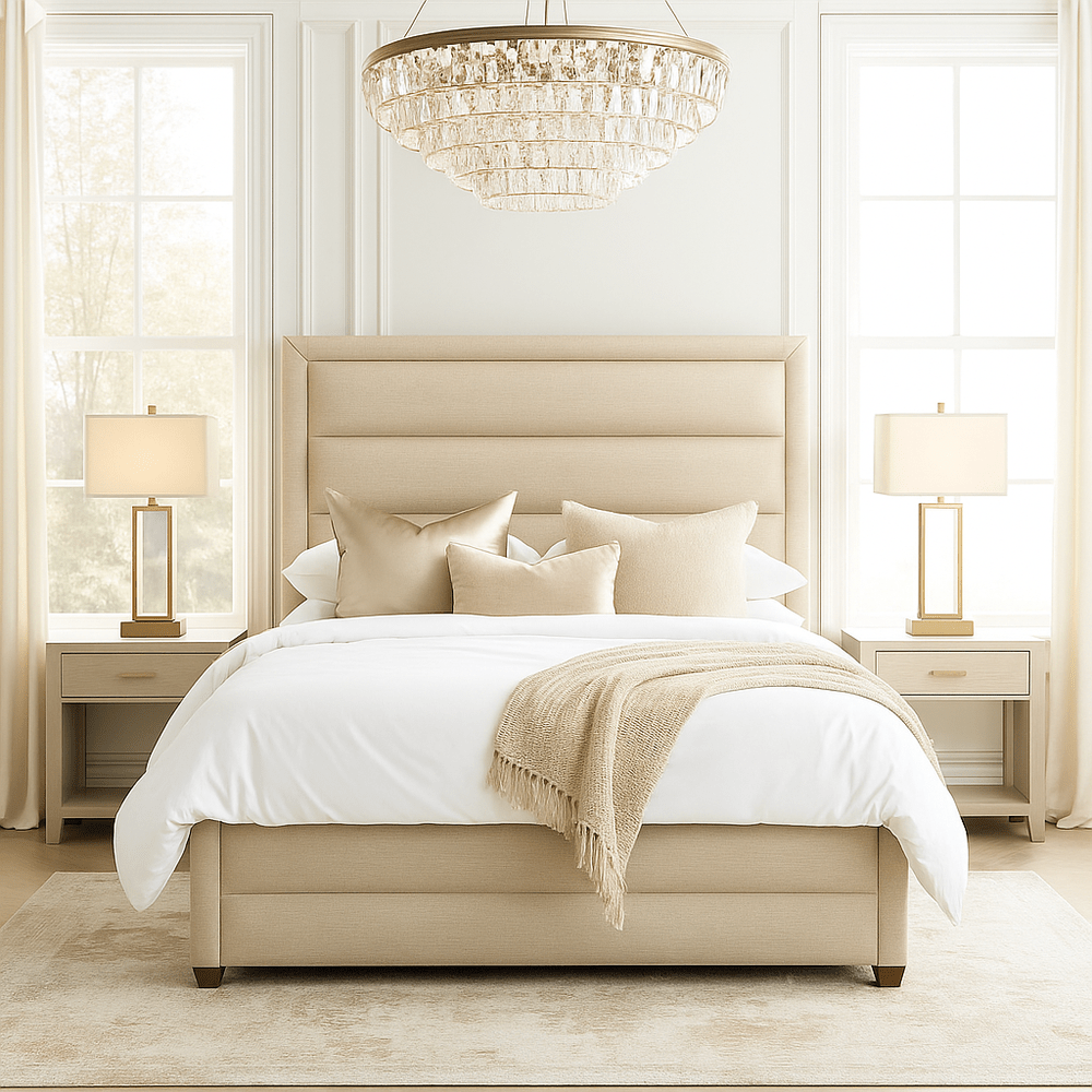 Camilla Luxury Panelled Upholstered Bed - Stone
