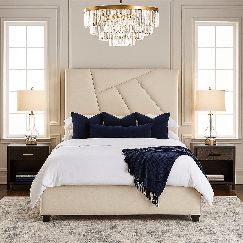 Hayley Luxury Panelled Upholstered Bed - Natural