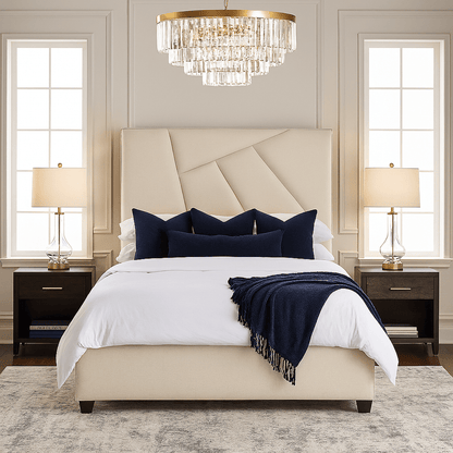 Hayley Luxury Panelled Upholstered Bed - Natural