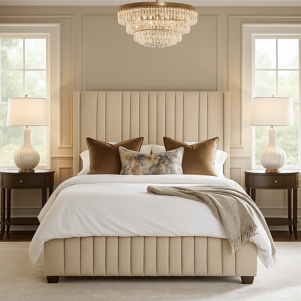 Juliet Luxury Panelled Upholstered Bed - Beige