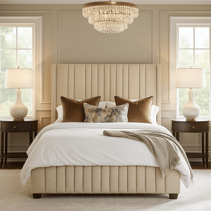 Juliet Luxury Panelled Upholstered Bed - Beige