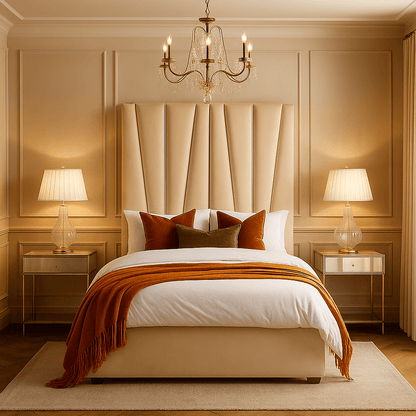 Alina Luxury Panelled Upholstered Bed - Cream