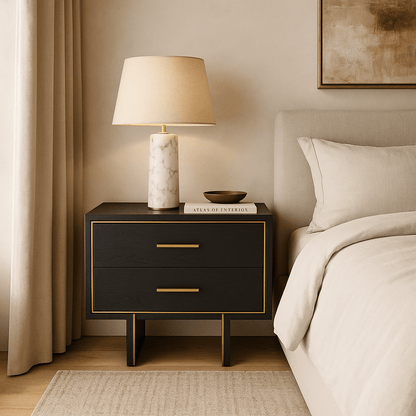 Tigur Bedside Table - Black Ash Veneer