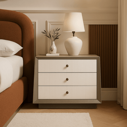 Otilia Bedside Table - Silver Grey & Off White Crown Cut