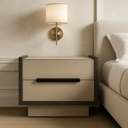 Antara Bedside Table - Taupe Leather Matte Black | Outlet