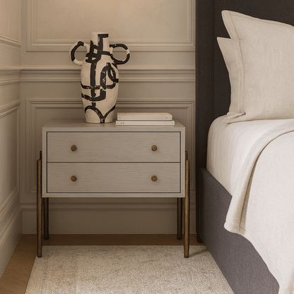 Nella Bedside Table - London Fog & Hammered Dark Bronze