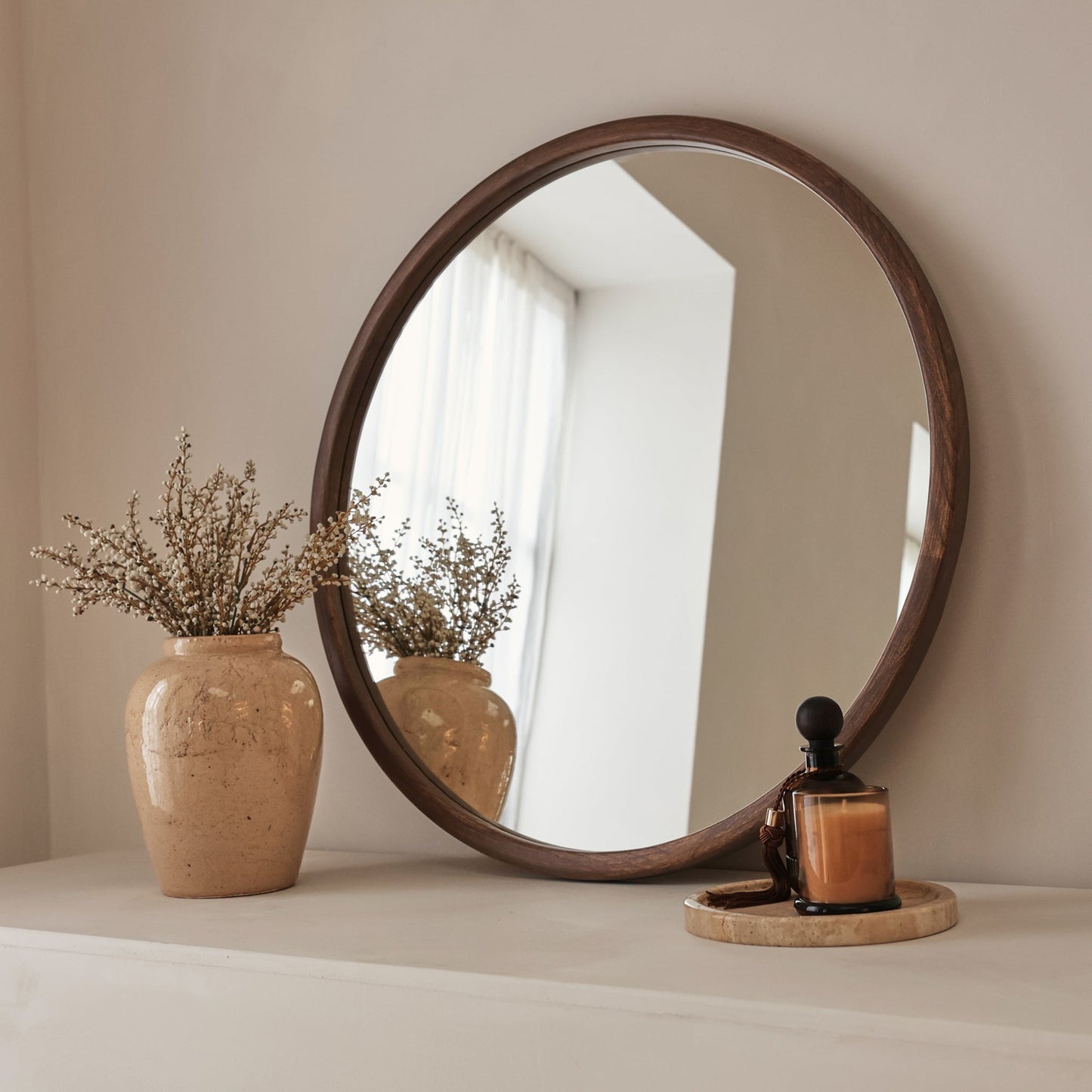 Arden - Dark Wood Round Wooden Wall Mirror 70cm x 70cm