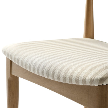 Arley Set of 2 Beech Wood Dining Chairs, Natural and Light Taupe Striped