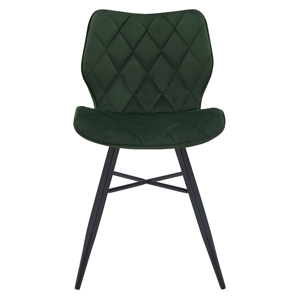 Set of 2 Ampney Velvet Diamond Stitch Dining Chairs with Metal Legs (Green Velvet)