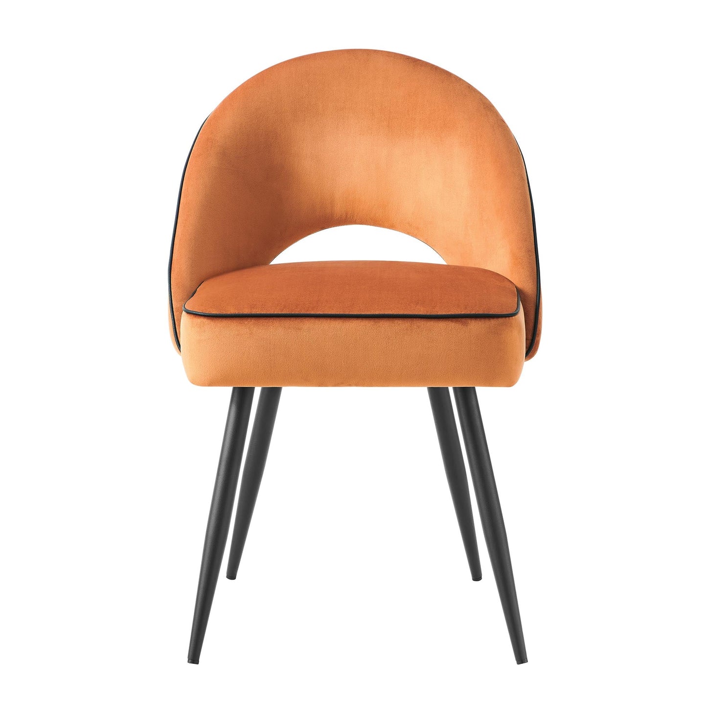 Oakley Set of 2 Orange Velvet Upholstered Dining Chairs with Contrast Piping