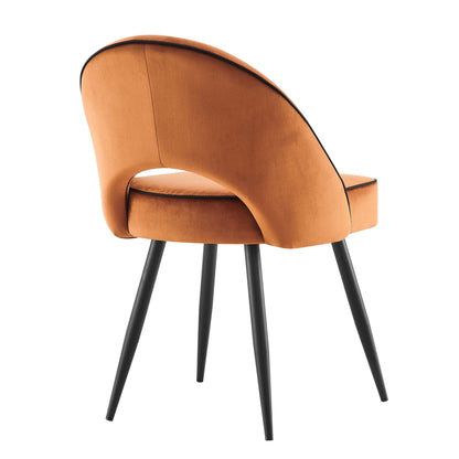 Oakley Set of 2 Orange Velvet Upholstered Dining Chairs with Contrast Piping
