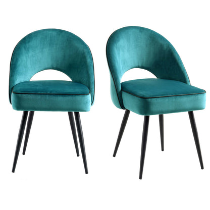 Oakley Set of 2 Teal Velvet Upholstered Dining Chairs with Contrast Piping