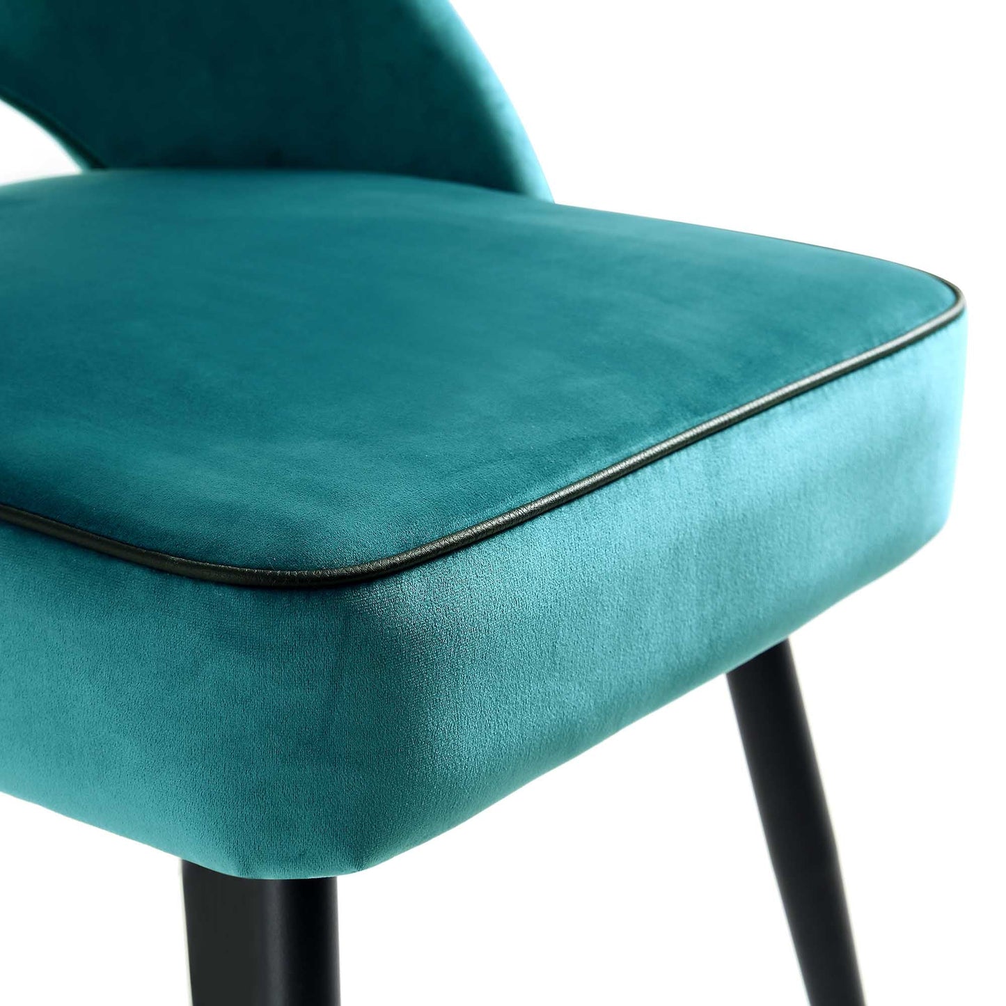 Oakley Set of 2 Teal Velvet Upholstered Dining Chairs with Contrast Piping