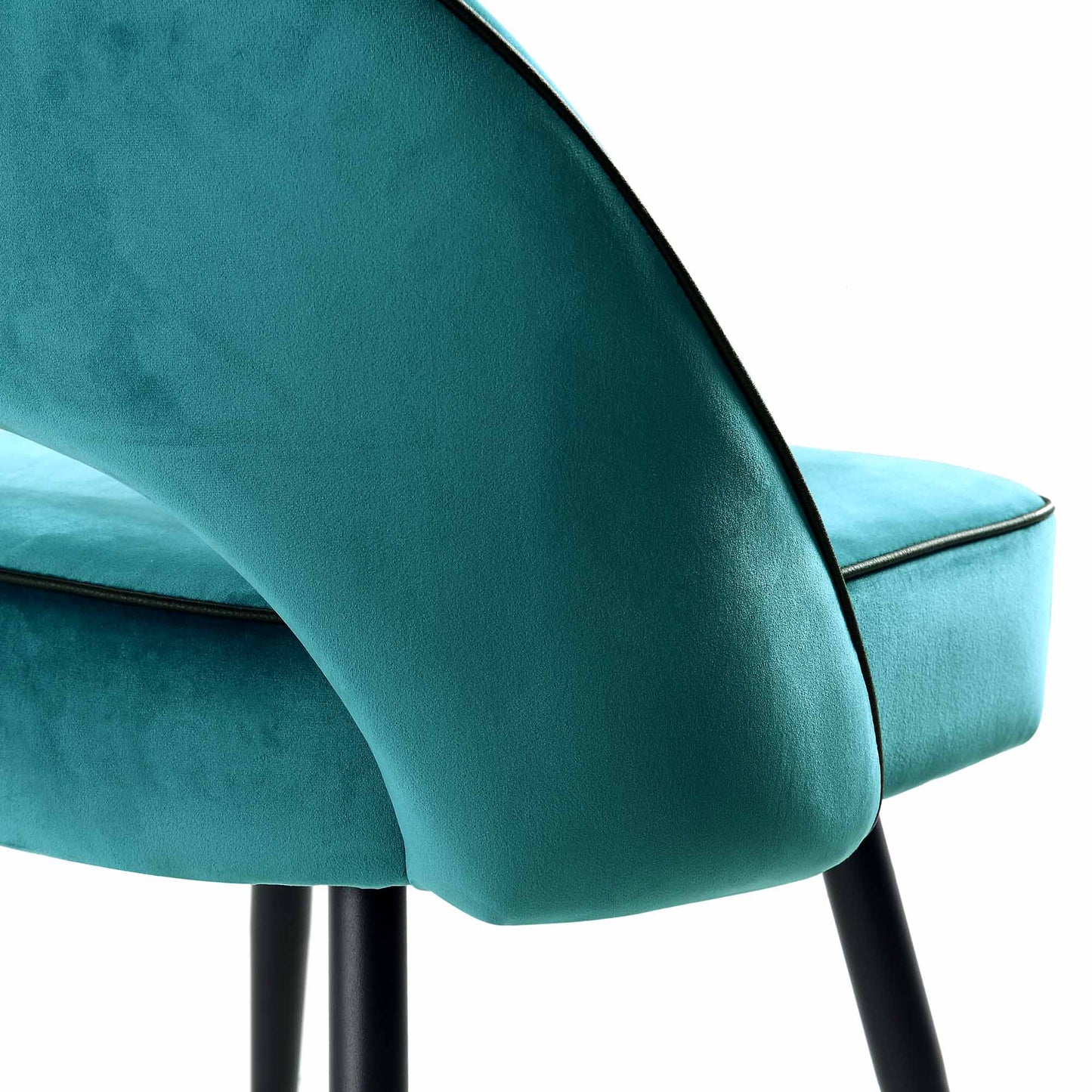 Oakley Set of 2 Teal Velvet Upholstered Dining Chairs with Contrast Piping