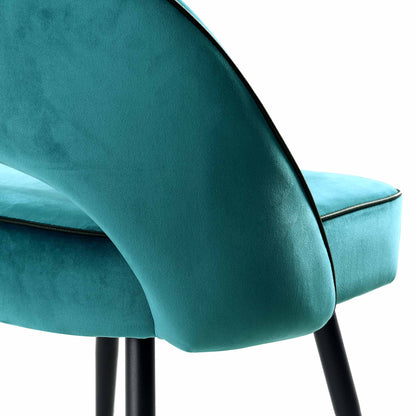 Oakley Set of 2 Teal Velvet Upholstered Dining Chairs with Contrast Piping