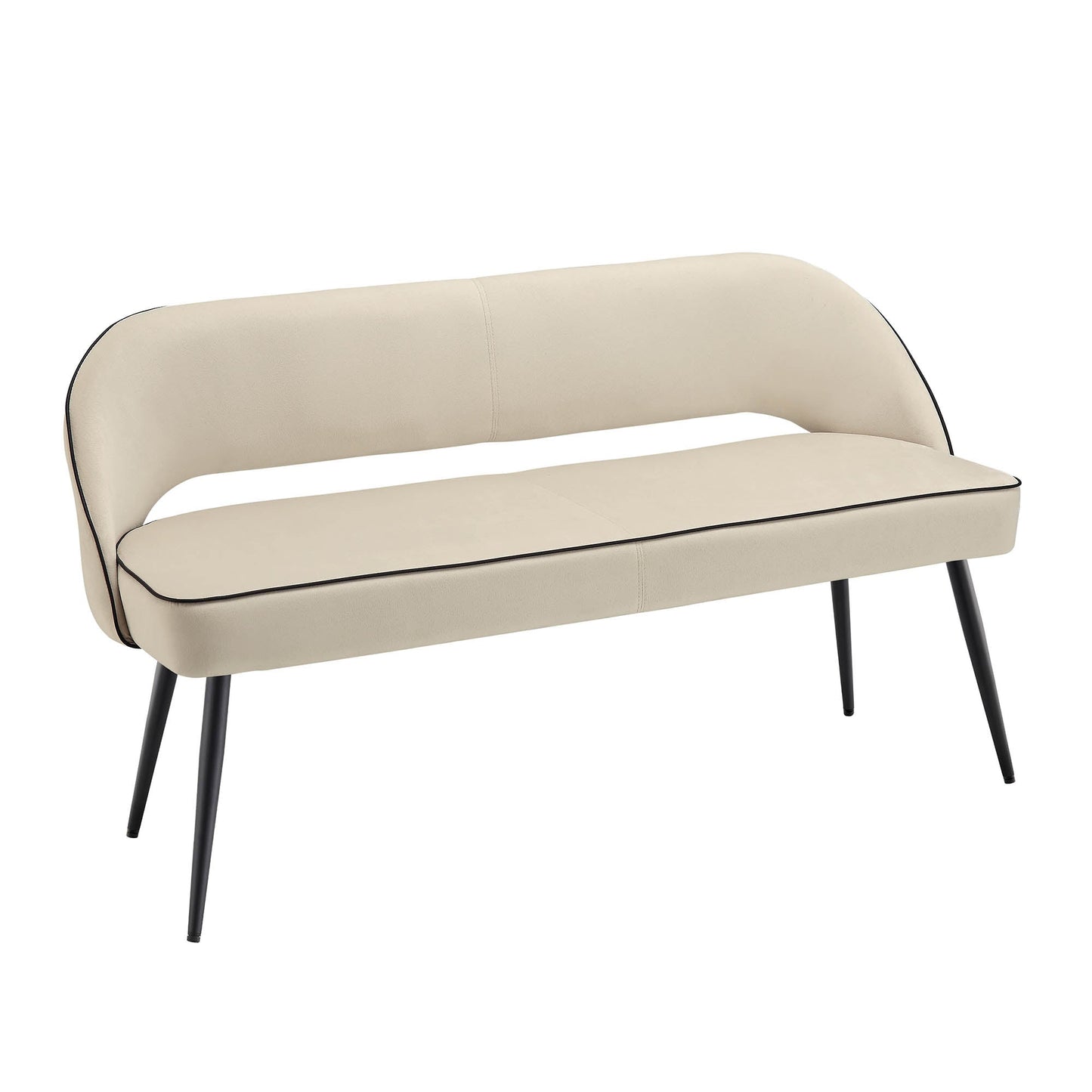 Oakley Champagne Velvet Upholstered 3 Seater Dining Bench with Contrast Piping