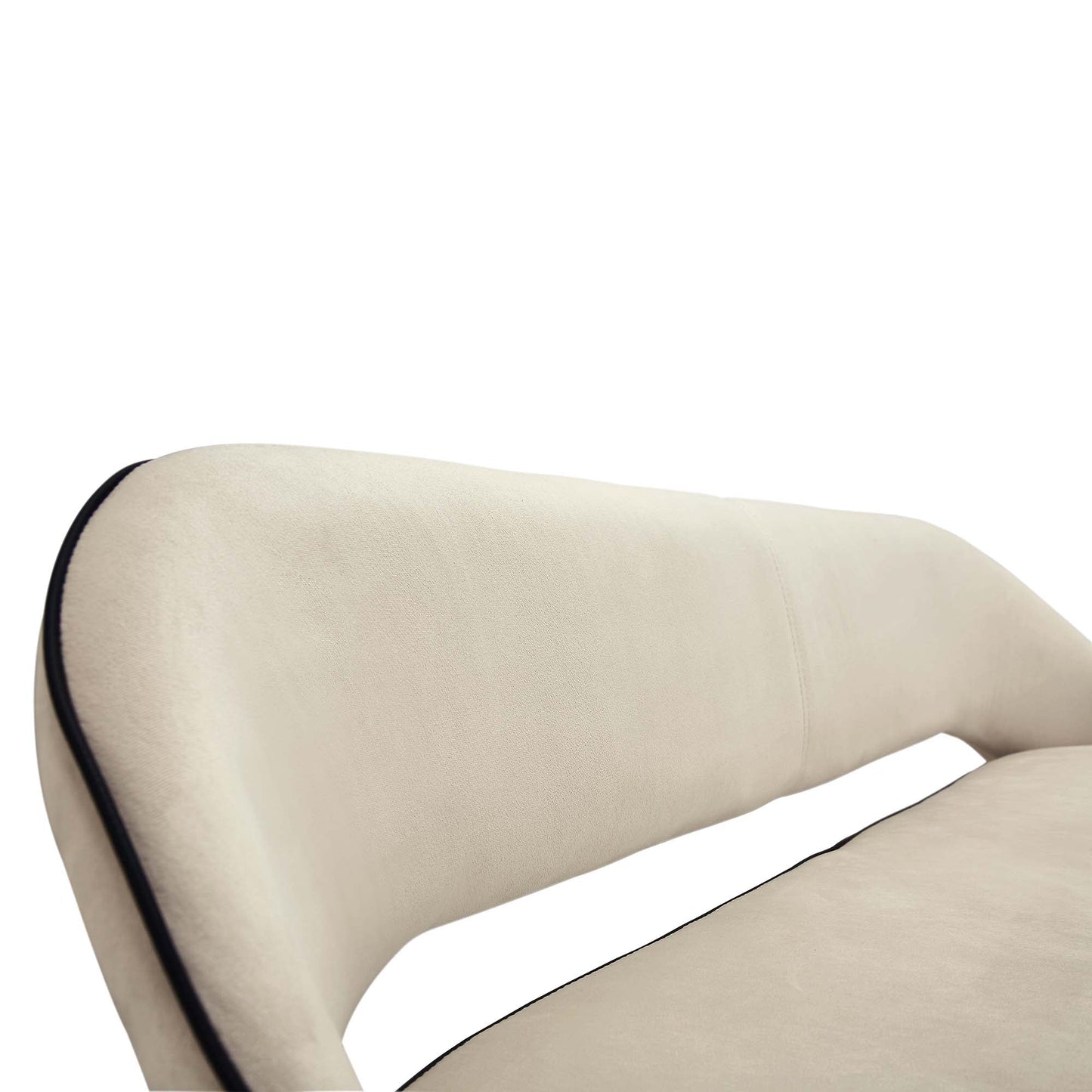 Oakley Champagne Velvet Upholstered 3 Seater Dining Bench with Contrast Piping