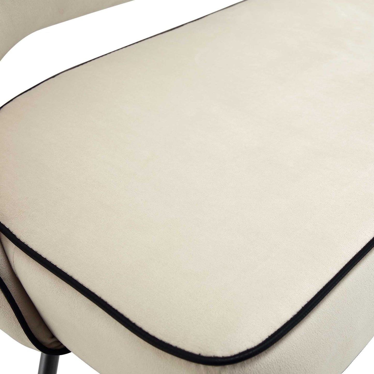 Oakley Champagne Velvet Upholstered 3 Seater Dining Bench with Contrast Piping