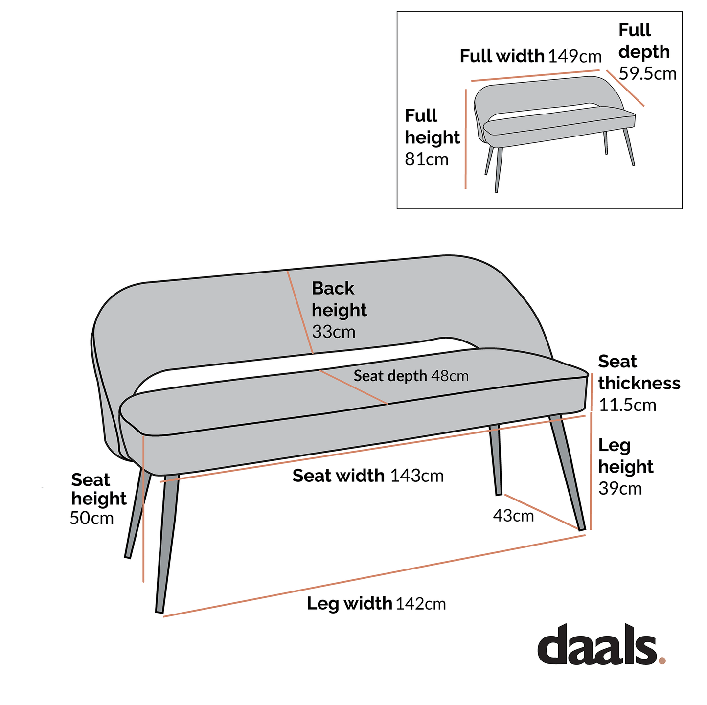 Oakley Champagne Velvet Upholstered 3 Seater Dining Bench with Contrast Piping