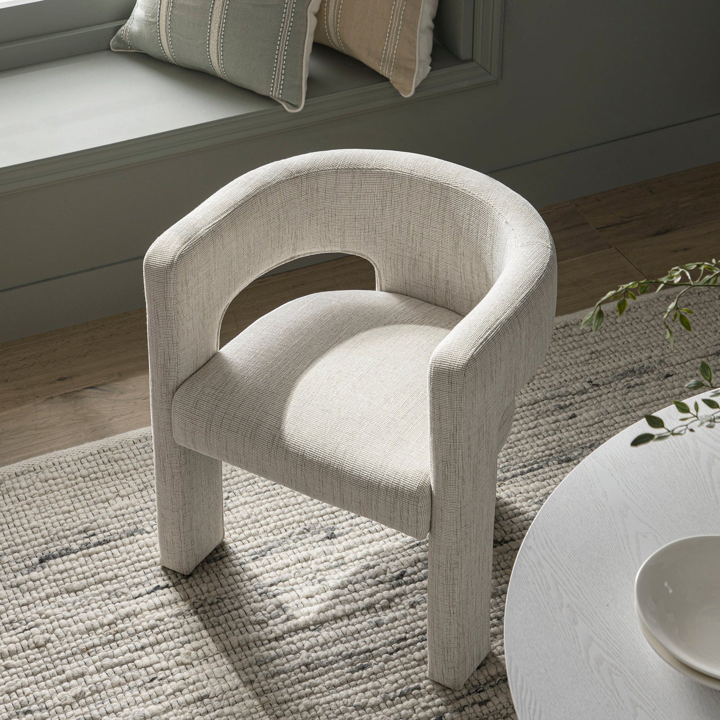 Greenwich Oatmeal & Beige Woven Textured Fabric Dining Chair
