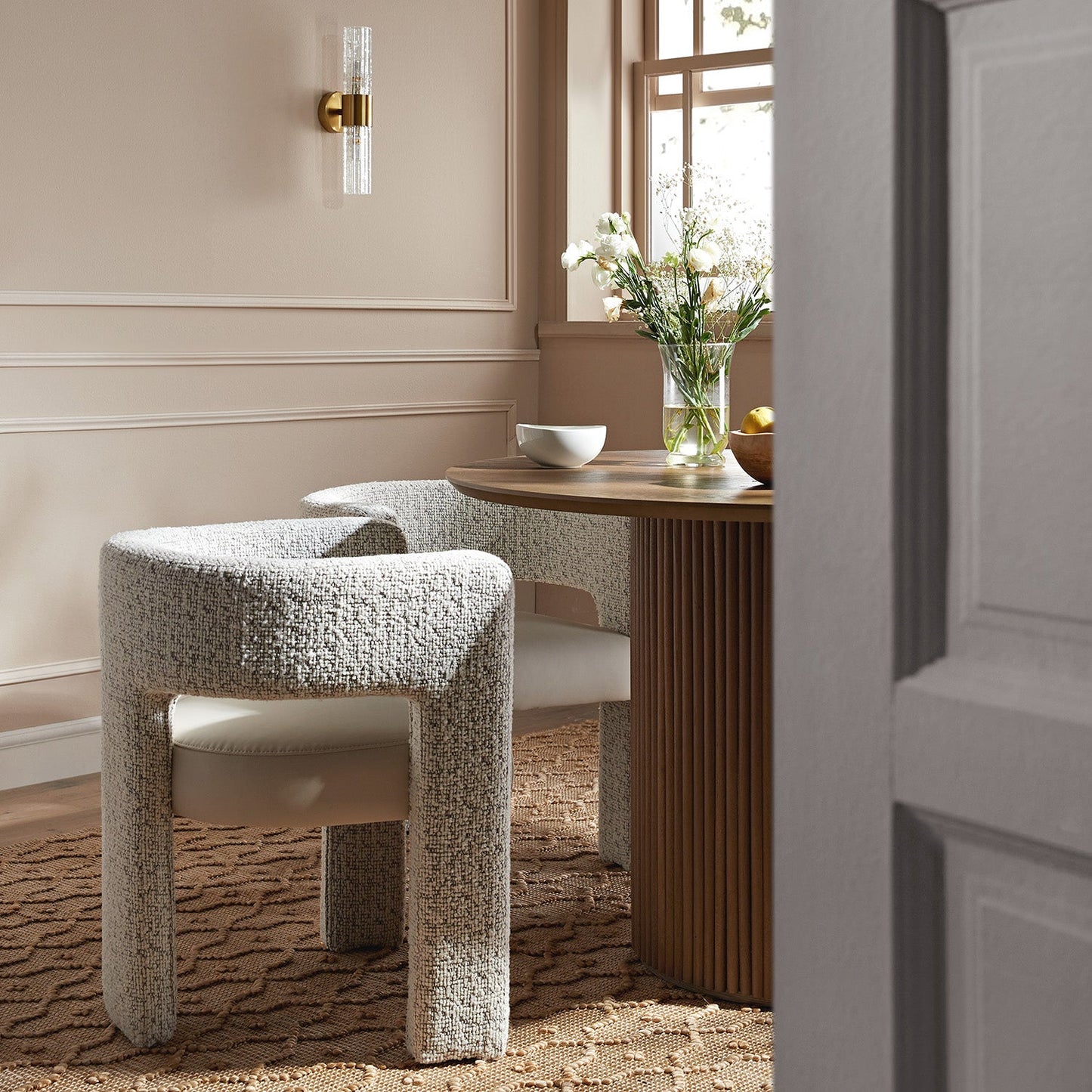 Greenwich Taupe Boucle and Beige Faux Leather Seat Dining Chair